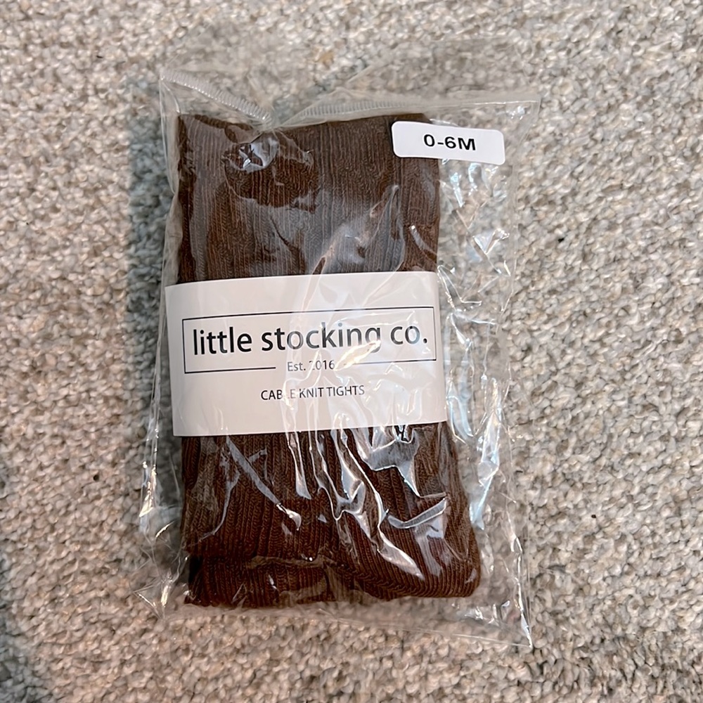 NWT little stocking co. Cable knit tights 0-6m Chocolate